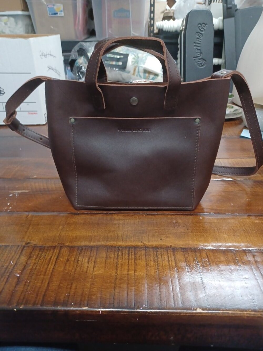 Portland Leather Goods Mini Crossbody Tote Bag Grizzly Brown Full Grain Leather